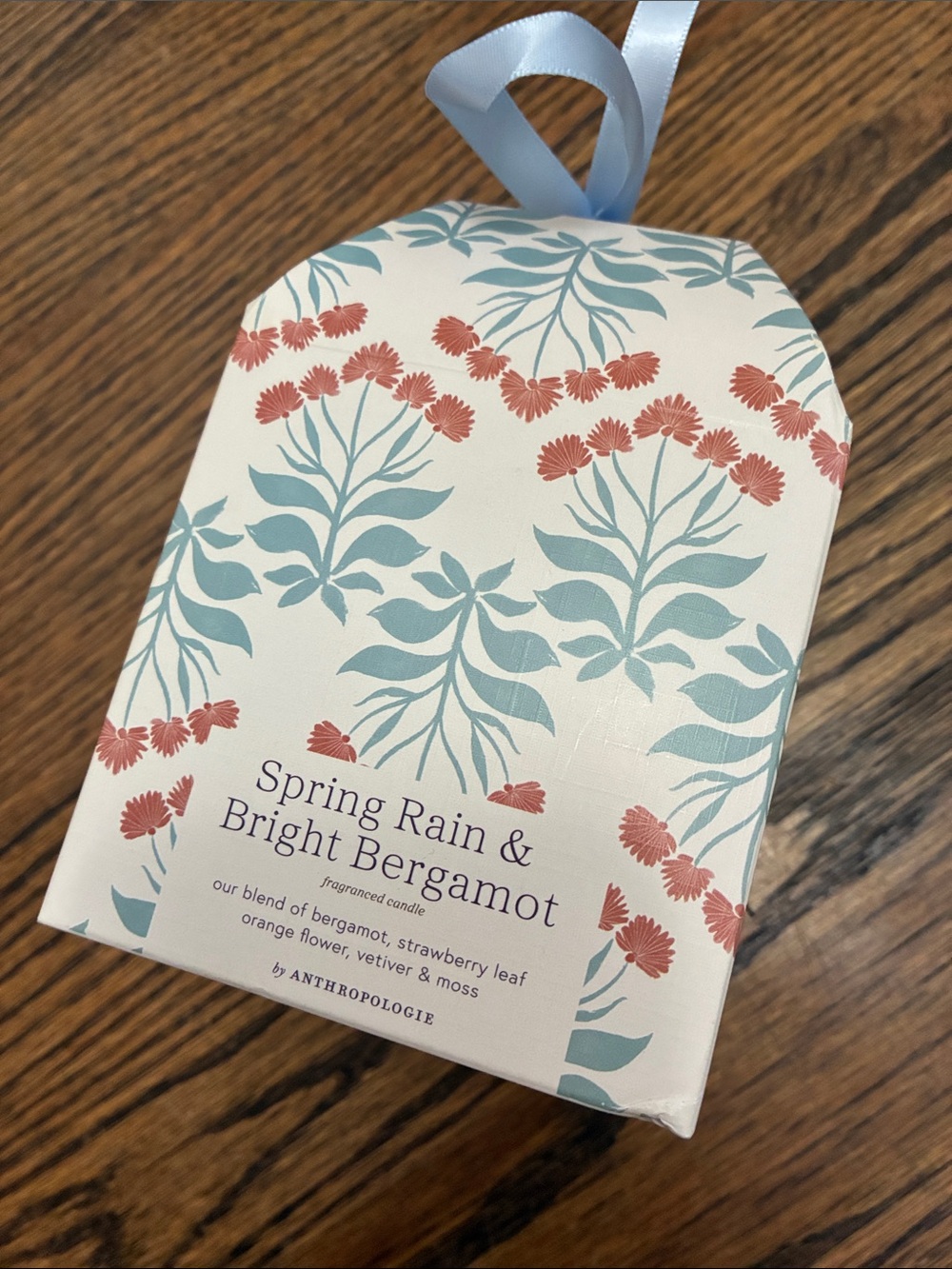 Anthropologie Spring Rain & Bright Bergamot Candle - Cream, Teal & Coral Floral
